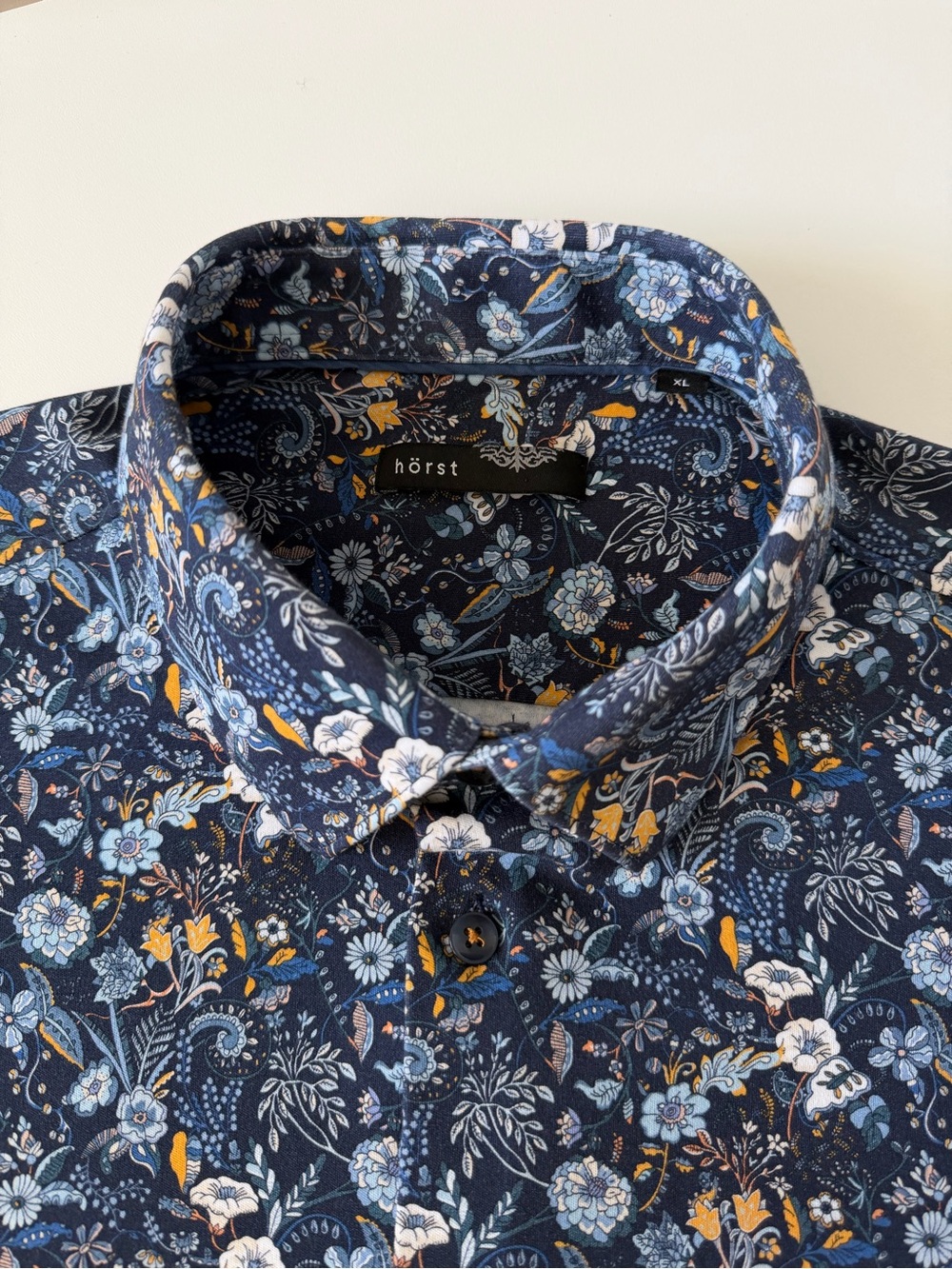 Horst Navy Floral Paisley Hibiscus Long Sleeve Button Casual Dress Shirt XL